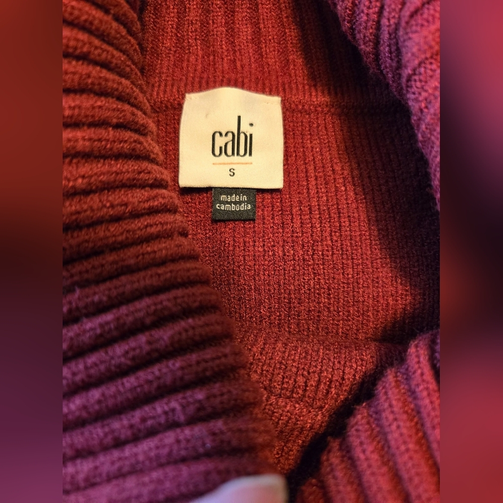 CAbi Deep Red / Maroon Color Cowl Neck Sweater with Button Accents - Picture 5 of 6
